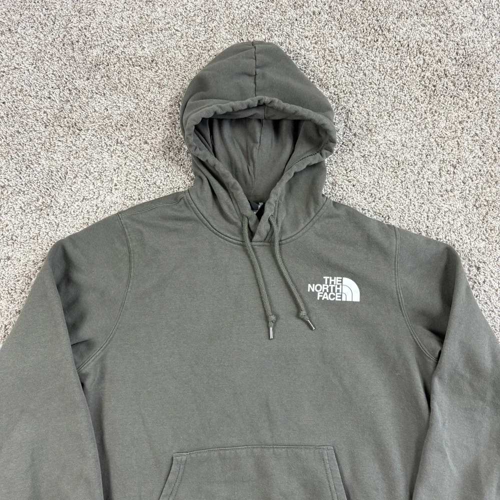 The North Face Hoodie Mens Medium Green Pullover Fleece Sweatshirt Big Logo